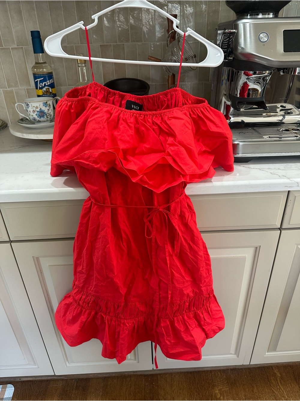 Vici Red Off-Shoulder Ruffle Mini Dress